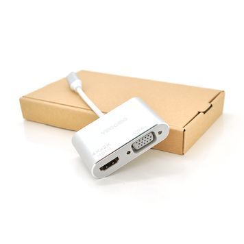 Хаб-конвертор VEGGIEG Type-C (тато) на VGA (мама) + HDMI (мама), 10 см, Silver, Box DRQ-CBL-682338 фото