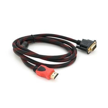 Кабель HDMI (тато)-VGA (тато) 1,5 м, 1 ферит, обплетення, круглий Black/RED, пакет (працює тільки з конвертором), Q150 DRQ-ADP-663672 фото