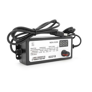 Адаптер живлення NZX-31250 з регулюванням 3-12V 5A, штекер 5,5 * 2,5, LED - індикація DRQ-PSU-174957 фото