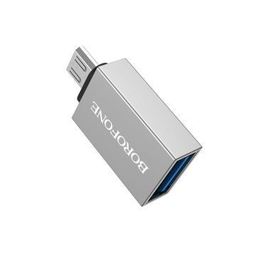 Перехідник Borofone BV2 USB2.0(F) => Micro(M), Silver, Blister DRQ-ADP-559509 фото