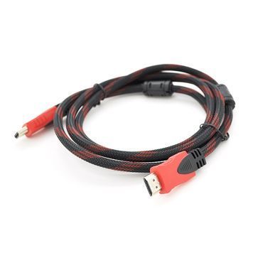 Кабель Merlion HDMI-HDMI 1,5m, v1.4, OD-7.4mm, 2 фільтра, обплетення, круглий Black / RED, коннектор RED / Black, (Пакет) Q200 DRQ-CBL-317556 фото