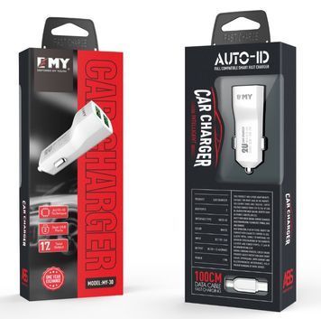 Набір 2 в 1 АЗУ з Micro-Usb Cable DC12-24V MY-30, 2 x USB, 5V / 12W, Output: 5V / 2.4A, White DRQ-TPU-362967 фото