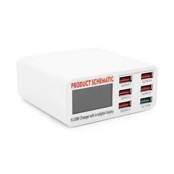 Зарядна станція з цифровою індикацією Schematic FC-36, 6*QC3.-5В 8А, 220V/40W.155*115*55mm DRQ-CHG-221536 фото