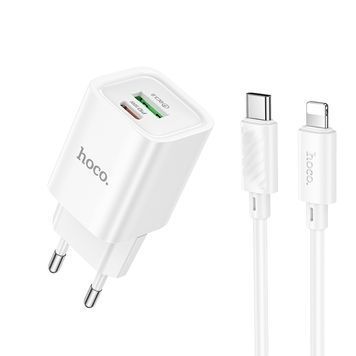 Набір СЗУ HOCO C149A + Type-C/Lighting кабель, 1xUSB+1xUSB-C, PD30W+QC3.0, кабель 1м, White, Box DRQ-CHG-352717 фото