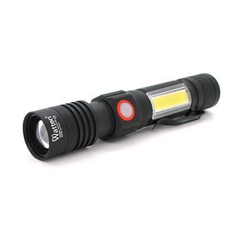 Ліхтар ручний Watton WT-601, P50 + 16 SMD COB, 2+2 режими, ZOOM, 18650/2400mah, Black, IP40, USB Type-C, МАГНІТ, 138х28х26мм, BOX DRQ-LIO-361308 фото