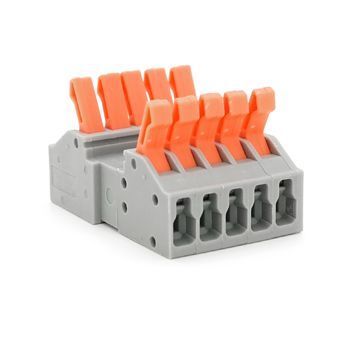 Клема роз'ємна з натискними затискачами 5-провідна DF-2604D, 5-pin, 250V, 32A, 0.2-4.0mm2, 29.8*43.5*15mm, сіра DRQ-CON-496425 фото