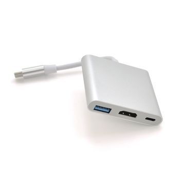 Конвертер Type-C (тато) на HDMI (мама) + USB 3.0 (мама) + Type-C (мама) 10cm, Silver, 4K / 2K Пакет DRQ-CBL-784820 фото