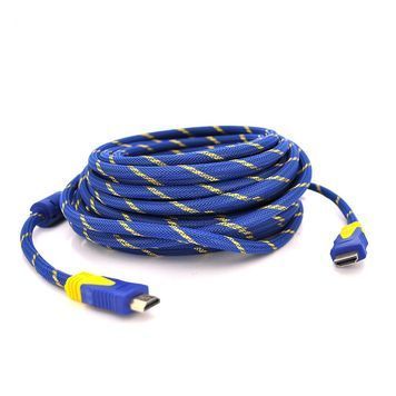 Кабель HDMI-HDMI 15m, v1.4, OD-8.0mm, 2 фільтра, обплетення, круглий Blue / Gold, конектор Blue/Gold, (Пакет) Q25 DRQ-CBL-509364 фото