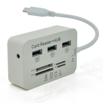 Хаб Type-C алюмінієвий, 3 порти USB 3.0 + Card Reader, 20 см, White, Пакет DRQ-CBL-508482 фото