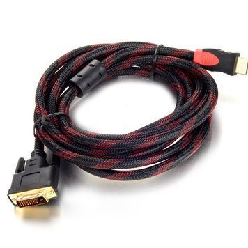 Кабель HDMI (тато) -DVI (тато) 3,0м, 2 фериту, обплетення, круглий Black / RED, Пакет DRQ-CBL-774554 фото
