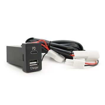 АЗУ врізне 38W-L01T03-Fuse, PD+QC, Type-C: 20W, USB: 18W, комплект дротів під паяння з запобіжником, 33x22х58mm, Black DRQ-CHG-677926 фото