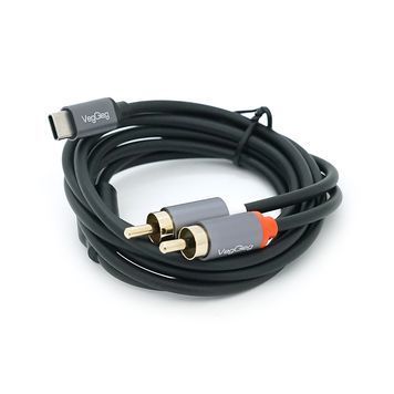 Кабель VEGGIEG V-A621 TypeC => 2хRCA (тато), GOLD Jack, круглий, Gray, 1.5 м DRQ-CBL-152150 фото
