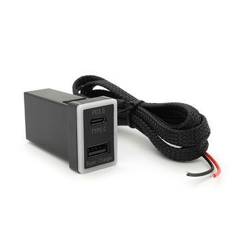 АЗУ врізне 60W-D01T03-S, PD+QC, Type-C: 30W, USB: 30W, LED підсвічування, комплект проводів під паяння, 33x22х58mm, Blac DRQ-CHG-981981 фото